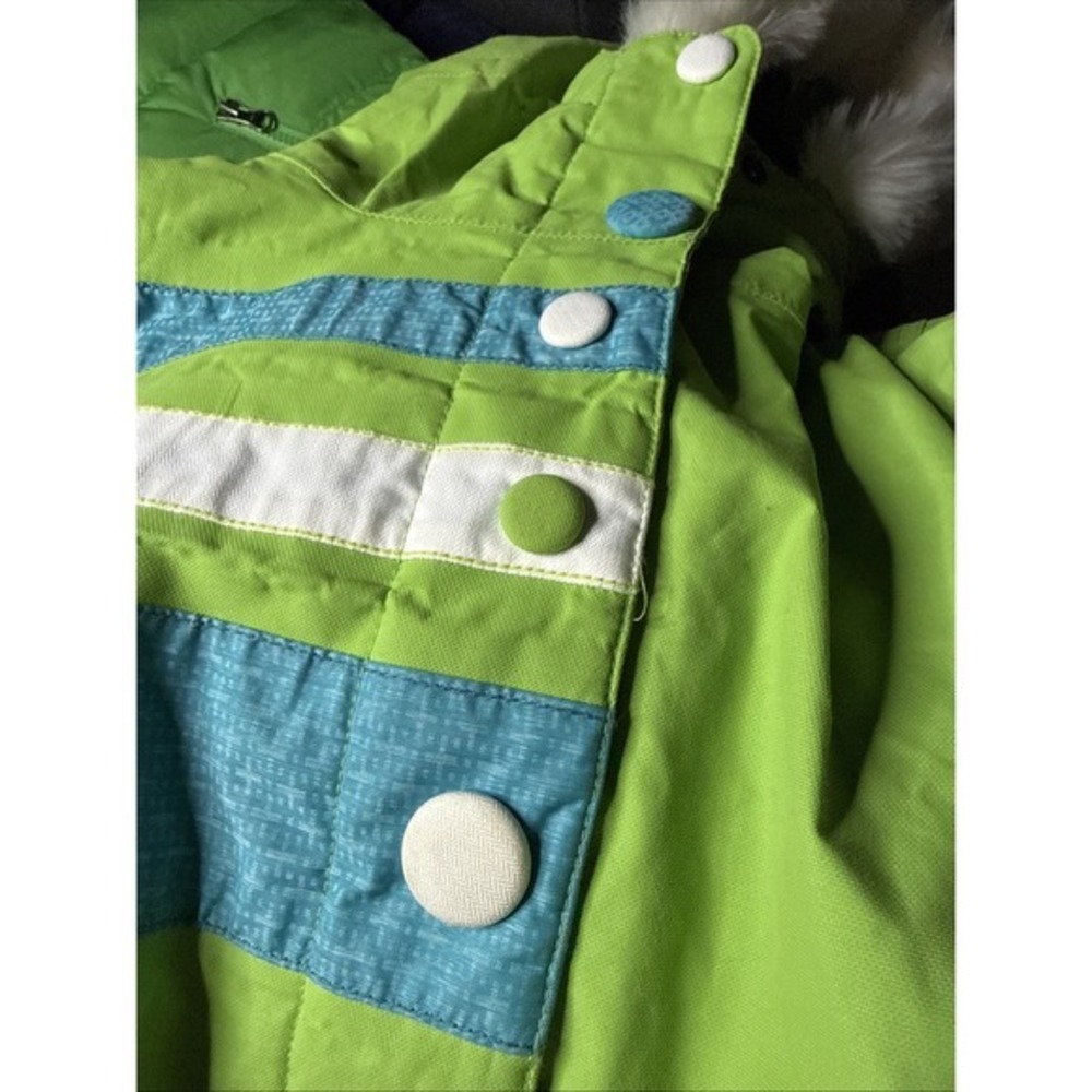 686 Snowsuit Jacket Girls Large‎ Lime Green Waterproof Breathable Attached Hood - Picture 3 of 11